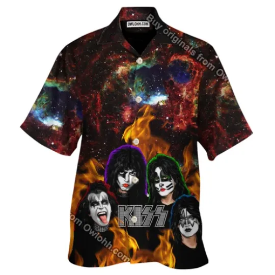 Discover Kiss Rock Hawaiian Shirt Aloha Summer Beach Button Down For Men