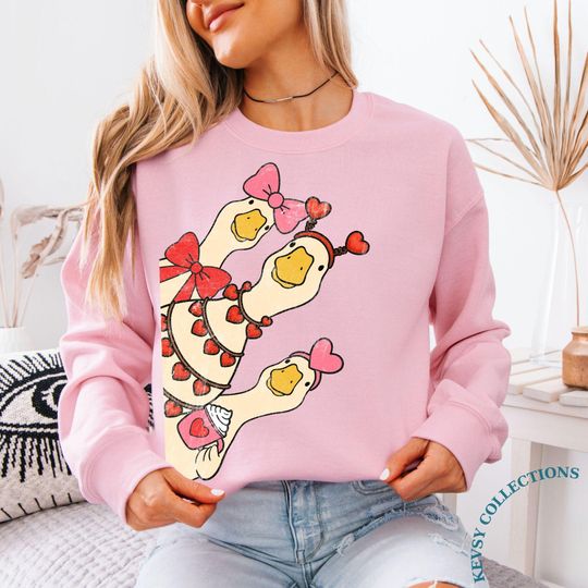 Discover Retro Just a Lovely Goose Valentine Shirt, Funny Valentine's Day Sweatshirt, Cute Valentines Goose, Love Silly Goose Valentine Sweatshirt