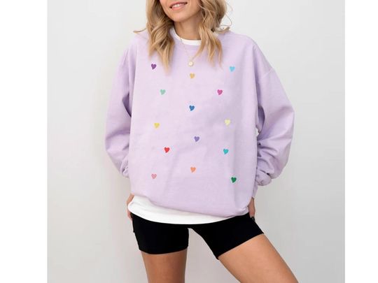 Discover Colorful Hearts Comfort Colors Sweatshirt, Little Hearts Sweater, Valentines Day Shirt, Cute Ladies Crewneck, Valentines Day Gift Shirt