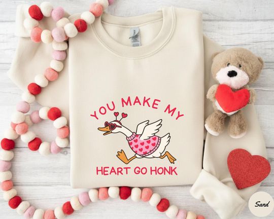 Discover You Make My Heart Go Honk Shirt, Cute Goose Love Tee, Funny Valentine Goose Shirt & Sweatshirt, Romantic Animal Gift