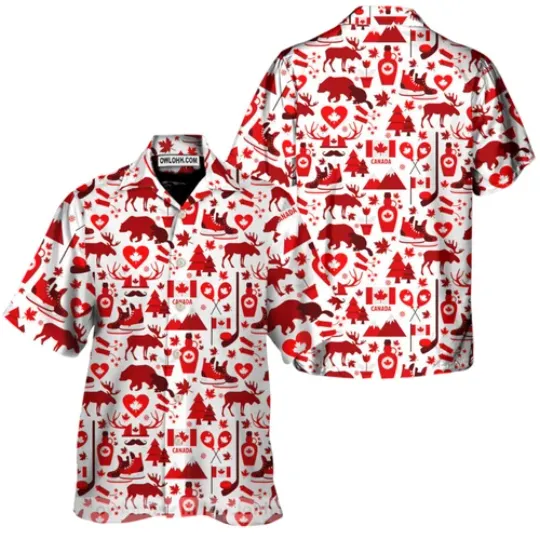 Discover Canada Pattern Print Mens All Over Print Hawaiian Shirt