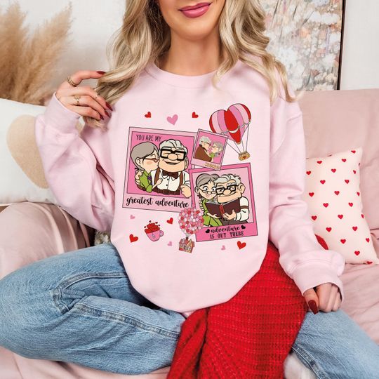 Carl and Ellie Valentine Sweatshirt, Disney Up Movie Valentine's Day T-Shirt, Disneyland Lover Apparel, Adventure Is Out There Tee