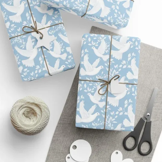 Discover Dove Chinoiserie Gift Wrap, Blue and White Toile Birds