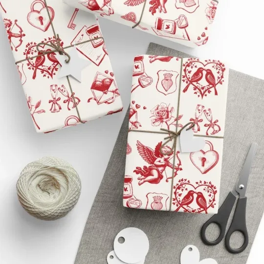 Discover Vintage Love Letter Wrapping Paper with Cupid and Love Birds