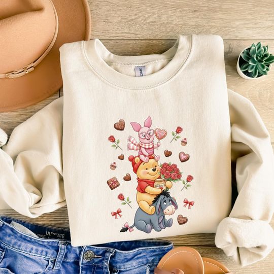 Discover Pooh and Friends Valentines Day Sweatshirt,Disney Winnie the Pooh Valentine Sweatshirt,Disneyland Valentines Day Sweatshirt