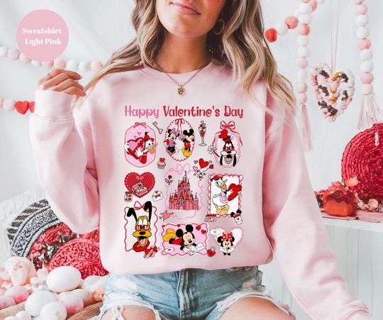 Discover Happy Valentine Disney Sweatshirt, Valentines Day Sweatshirt, Disney Mickey and Friends Disney Trip Hoodie, Disney Valentines Day Hoodie