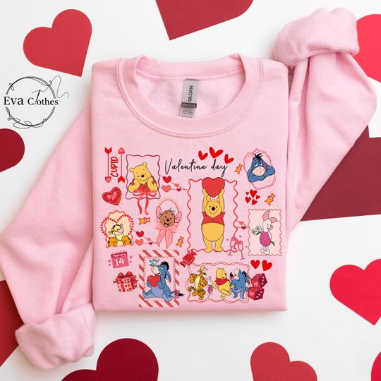Discover Winnie The Pooh Valentine's Day Sweatshirt, Pooh Couple Shirts,Cute Disney Trip Sweater,Disney Valentine's Day Tee, Matching Love T-Shirt