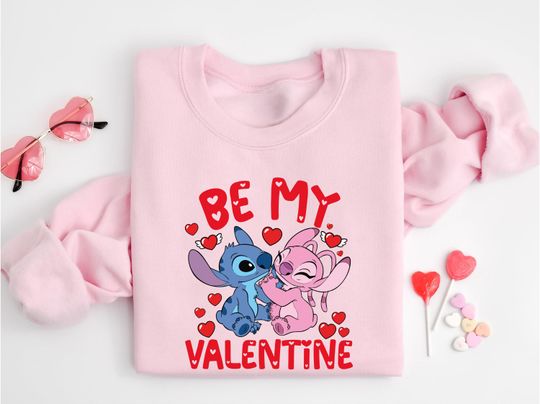 Discover Disney Be My Valentine Stitch And Angel Sweatshirt, Disneyland Valentines Trip Sweater, Disneyworld Matching Couples Valentine's Sweatshirt