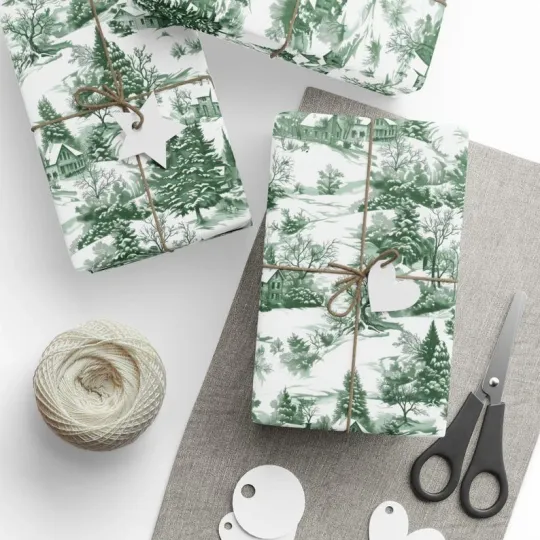 Discover Green Toile Gift Wrap with Vintage French Chinoiserie Pattern