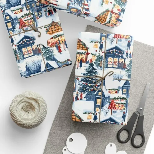 Discover Christmas Market Snow Mountain Wrapping Paper