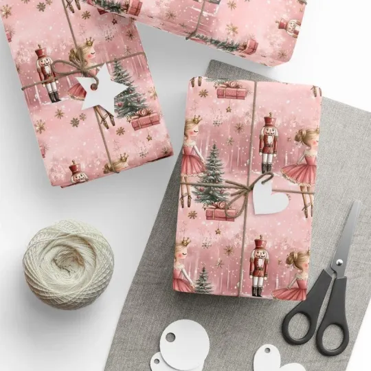 Discover Pink Ballerina Christmas Wrapping Paper with Nutcracker Ballet Holiday Gift Wrap