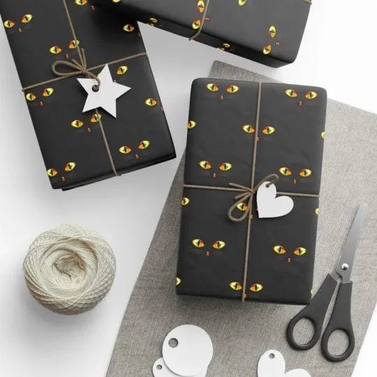 Discover Black Cat Gift Wrap for Halloween, Cat Lover Holiday Wrapping Paper