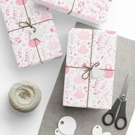 Discover Pink Baby Bibs Wrapping Paper for Baby Shower Gift Packaging