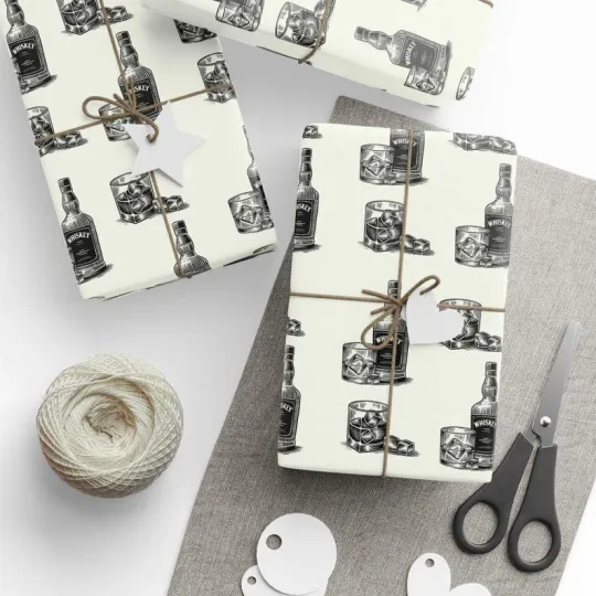 Discover Whiskey Gift Wrapping Paper, Elegant Alcohol Enthusiast Holiday Vintage Gift Wrap