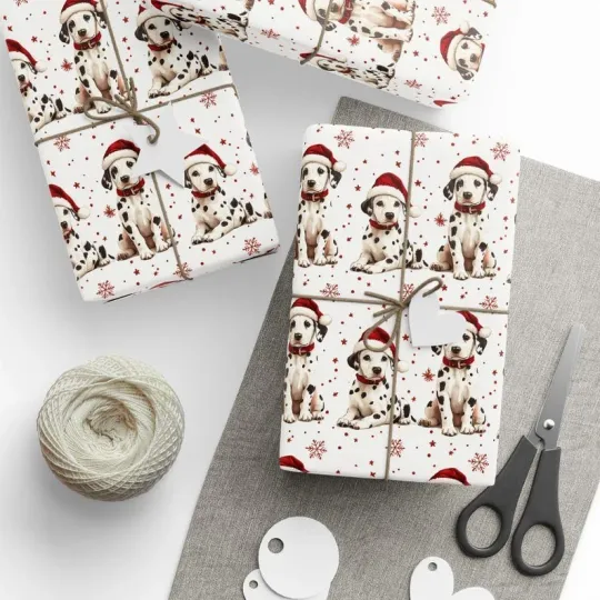 Discover Christmas Dalmatian Dog Wrapping Paper, Holiday Pet Lover Cute Gift Wrap
