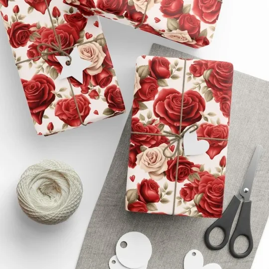 Discover Red Roses Valentine Wrapping Paper, Romantic Floral Holiday Gift Wrap for Love