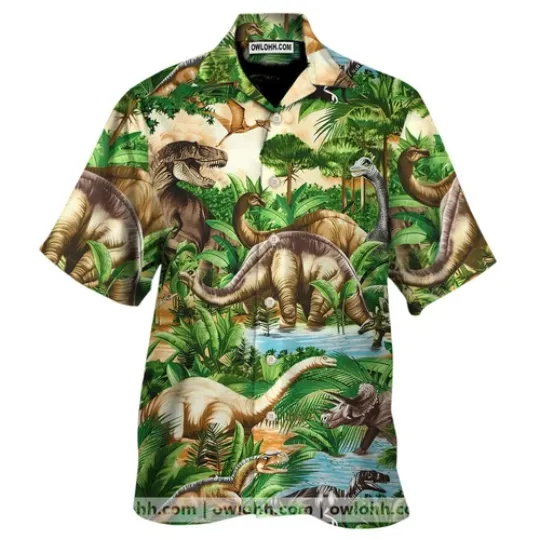 Discover Dinosaur Hawaiian Shirt Aloha Summer Beach Button Down