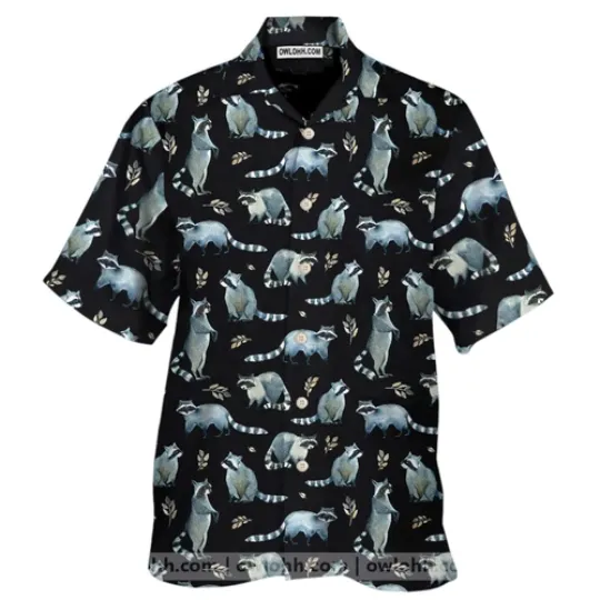 Discover Watercolor Raccoon Pattern Print Mens Short Sleeve Shirt