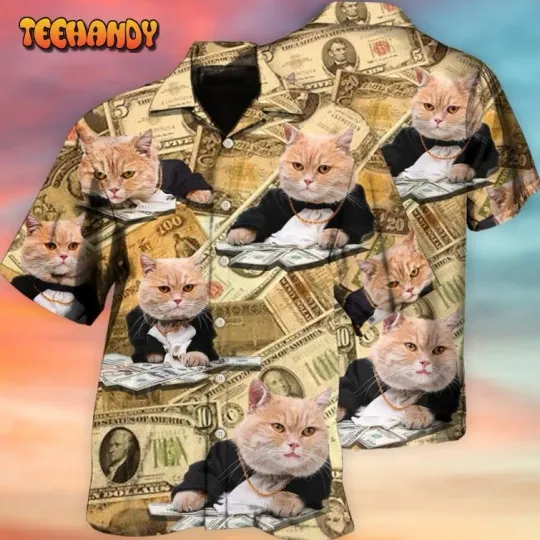 Money Cat Hawaiian Shirt With Vintage Style Hawaii Shirt For Cat Lovers