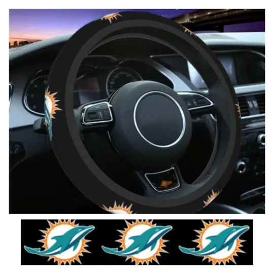 Discover Miami Football Car Steering Wheel Cover Anti-slip Elastic Decorative