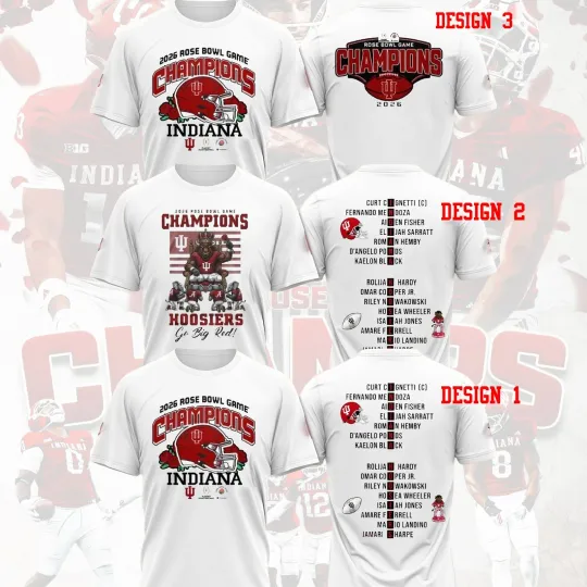 Indiana Hoosiers 2026 Rose Bowl Game Champions 3D T-Shirt Mascot Dual-Side Fan Front Design