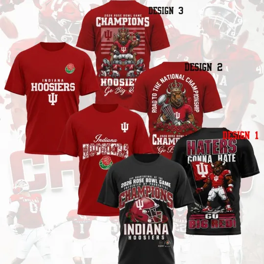 Indiana Hoosiers Football 2026 Rose Bowl Champions T-Shirt with Go Big Red Mascot