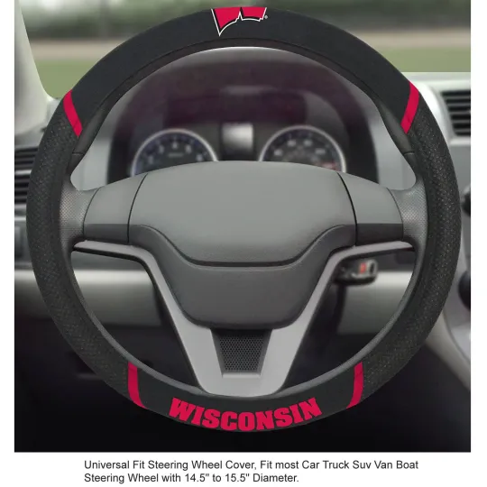 Discover Wisconsins Badge Black Mesh Extra Grip Steering Wheel Cover