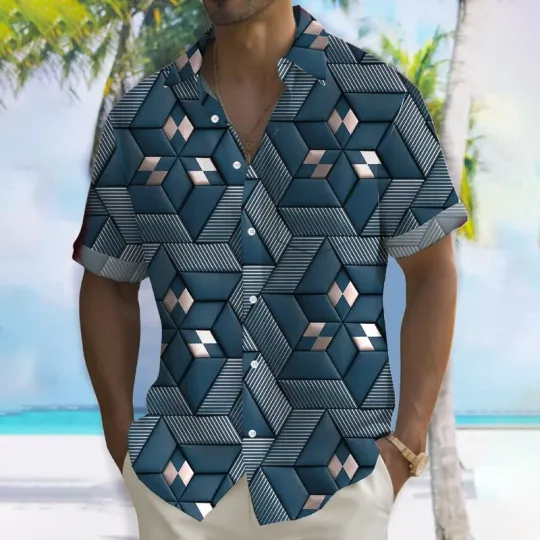 Discover Retro Geometric Hawaiian Shirt for Men, Women