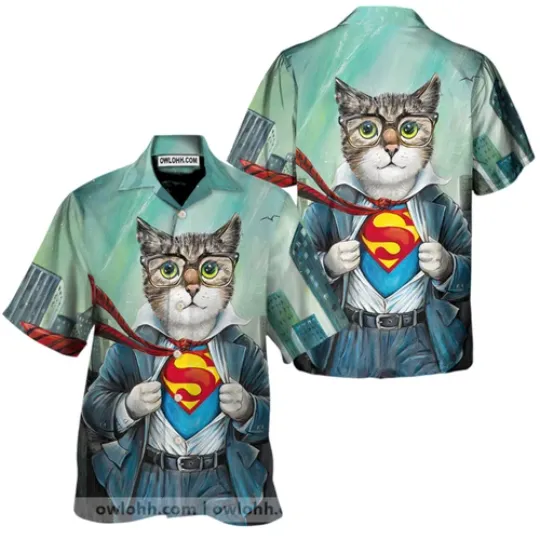 First Superman Cat In The City Hawaiian Shirt