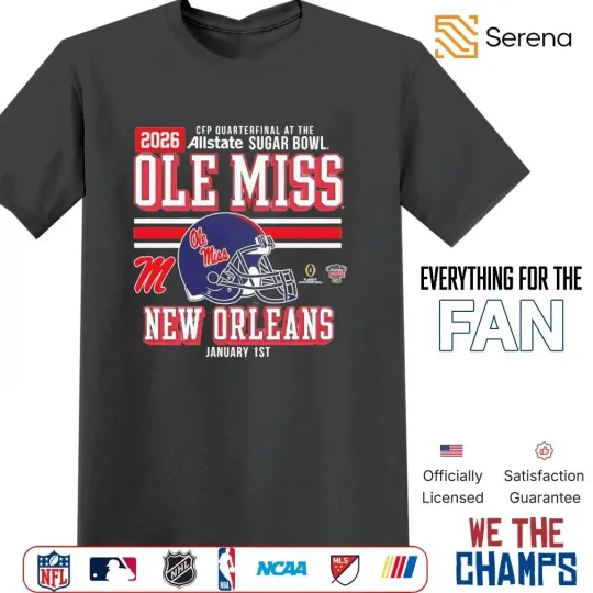 Discover CFP Quarterfinal at the Allstate Sugar Bowl Rebels 2026 helmet shirt