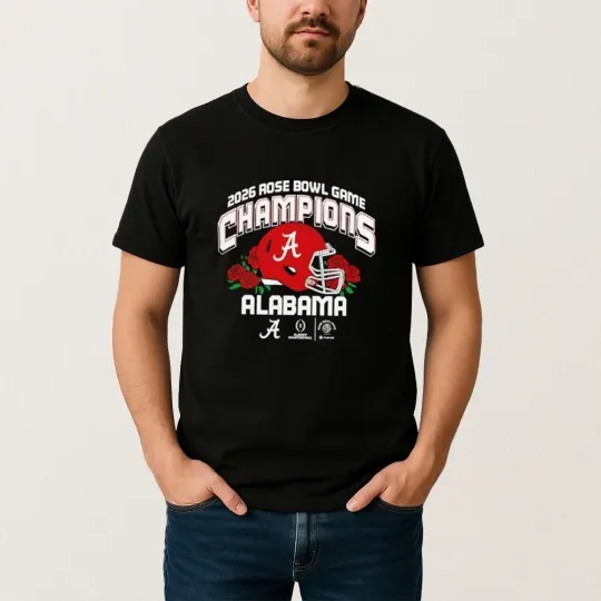 Albm Crimsons Tide 2026 CFP Rose Bowl Champions Helmet T-Shirt