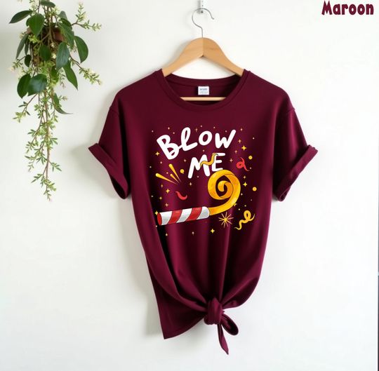 Discover Funny Blow Me Kiss Me Happy New Year Couple Matching , New Year Humor Graphic Tee for Couples, Playful Adult Joke Shirt for Party Night