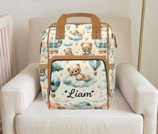 Discover Personalized Teddy Bear Diaper Backpack, Nursery Gift