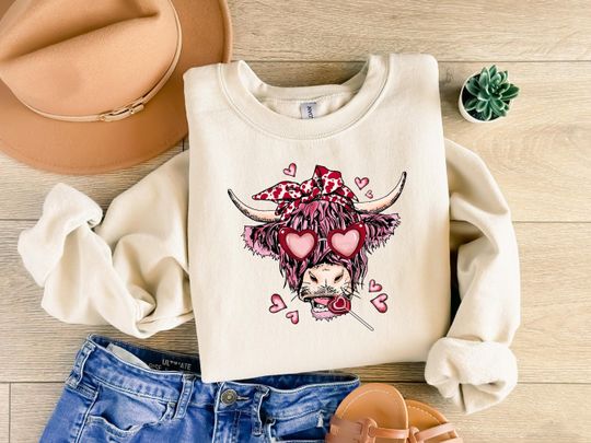 Discover Highland Cow Valentine Sweatshirt, Heifer Valentine Shirt, Valentine's Day Gift,Western Valentine Shirt,Cow Lover Gift,Cowgirl Valentine Tee