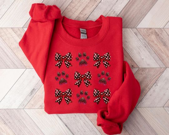 Discover Dog Valentine Coquette Sweatshirt, Dog Valentines Sweater, Dog Paw Print Heart Shirt, Valentine Gift, Pet Lover Gift, Gift for Dogs Lovers