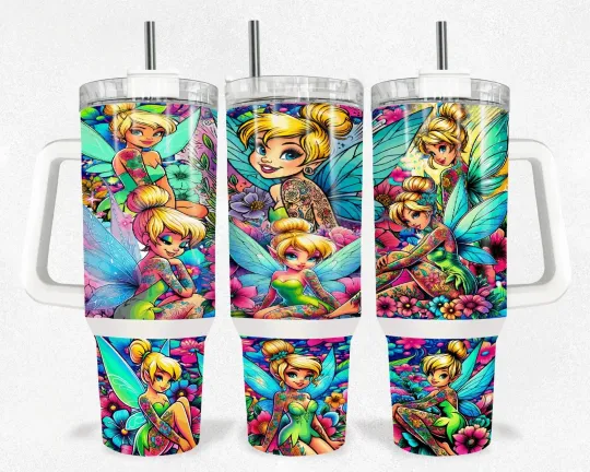 Discover 40 oz Tinker Bell Insulated Tumbler with Handle, Sliding Lid and Straw