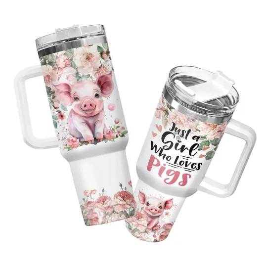 Discover 40 oz Pig Tumbler with Handle and Straw - Just a Girl Who Loves Pigs Coffee Mug
