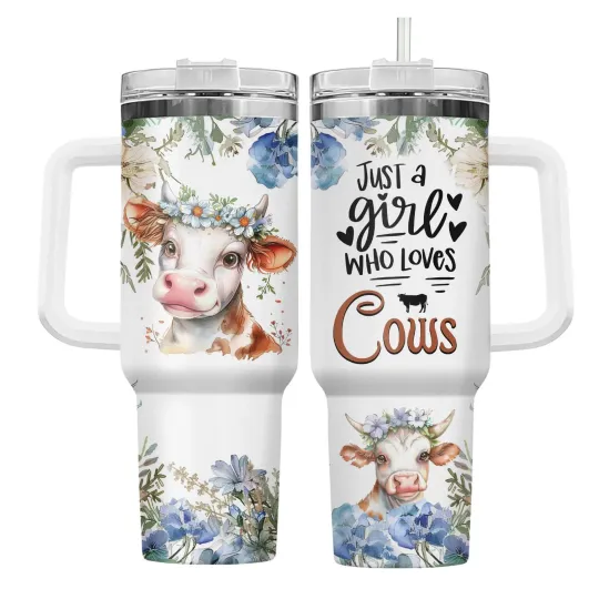 Discover 40 oz Cow Print Tumbler with Handle - Christmas Gift for Women, Teens, Girls