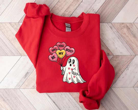 Discover Will you Be My Boo Valentine Ghost Sweatshirt, Women Valentines Day Tshirt, Valentines Day Shirt, XOXO Sweatshirt, Heart Sweater, Ghost Tee