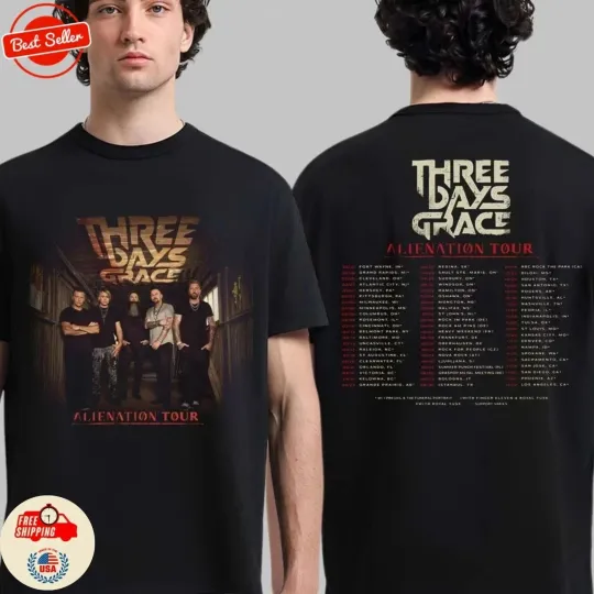 Discover Three Days Grace Alienation Tour 2026 North America Cities Dates 2 Sided T-Shirt