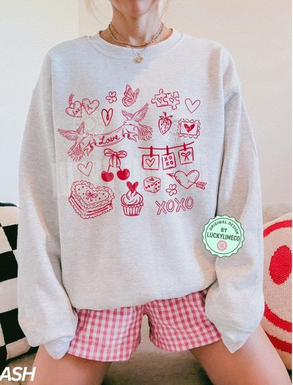 Discover Valentine Doodles Collage Sweatshirt, Happy Valentines Day Shirt, Love Sweatshirt, Womens Valentine Gift, Mama Valentine Sweater, Xoxo Shirt
