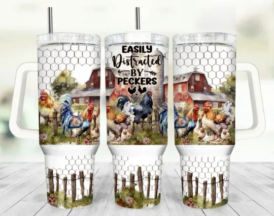 Discover Funny Chicken 40oz Tumbler with Handle