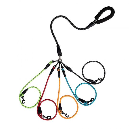 Discover Reflective Nylon Multi-Dog Leash with 3 Detachable Clips - Tangle-Free Adjustable Pet Lead for Walking 2-3 Dogs