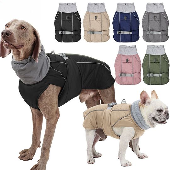 Discover Winter Waterproof Dog Jacket with Reflective Strips, Thick Warm Coat for Pets, Adjustable with D-Ring, S-3XL