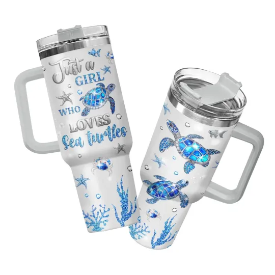 Discover 40 oz Stainless Steel Vacuum Insulated Tumbler with Handle and Straw - Sea Turtle Design