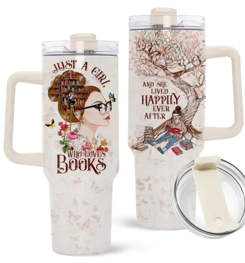 Discover 40 oz Book Lover Tumbler with Handle, Librarian Gifts, Bookworm Gift for Women