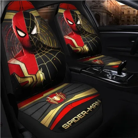 Discover Spider Man Black Suit Car Seat Covers (set of 2). Cartoon Gift For Lovers.