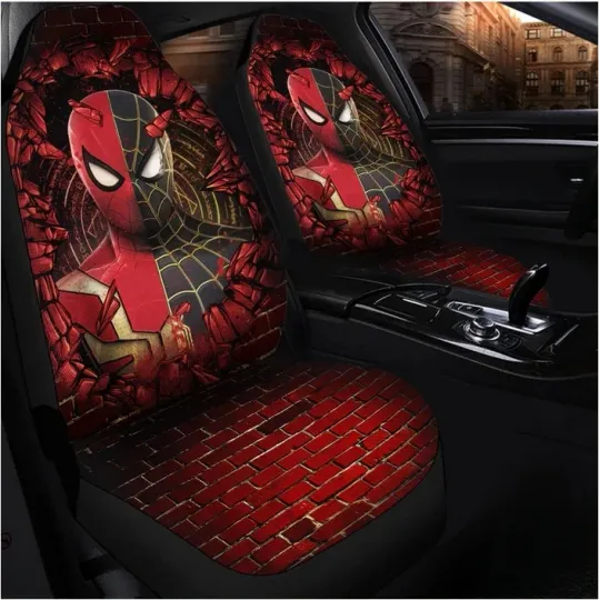 Discover Spider Man Break Wall Car Seat Covers (set of 2). Cartoon Gift Idea.