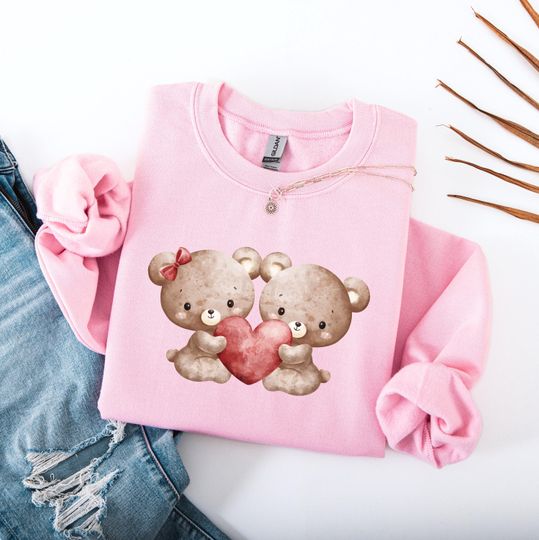 Discover Cute Teddy Bear Love Sweatshirt, Valentine Gift, Romantic Couple Design