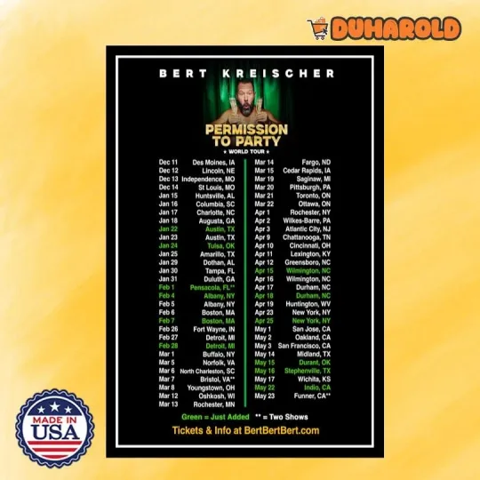 Discover NEW Bert Kreischer World Tour 2026 Poster Home Decor